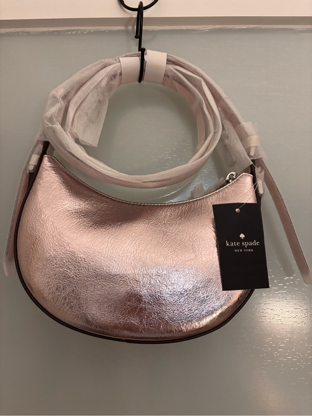 Kate Spade New York Nova Crinkle Metallic Small Crescent Shoulder Bag w/Xbody St
